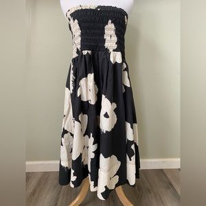 TANYA TAYLOR Black and Beige Floral Strapless Dress M